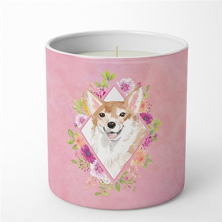 Carolines Treasures Carolines Treasures CK4243CDL 10 oz Corgi Pink Flowers Decorative Soy Candle CK4243CDL
